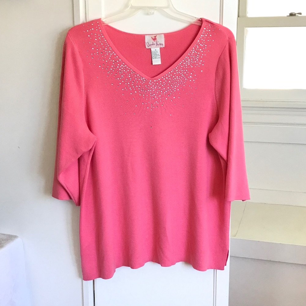QUACKER FACTORY Sweater with Rhinestones 3/4 Sleeves Women’s Plus Size 1X